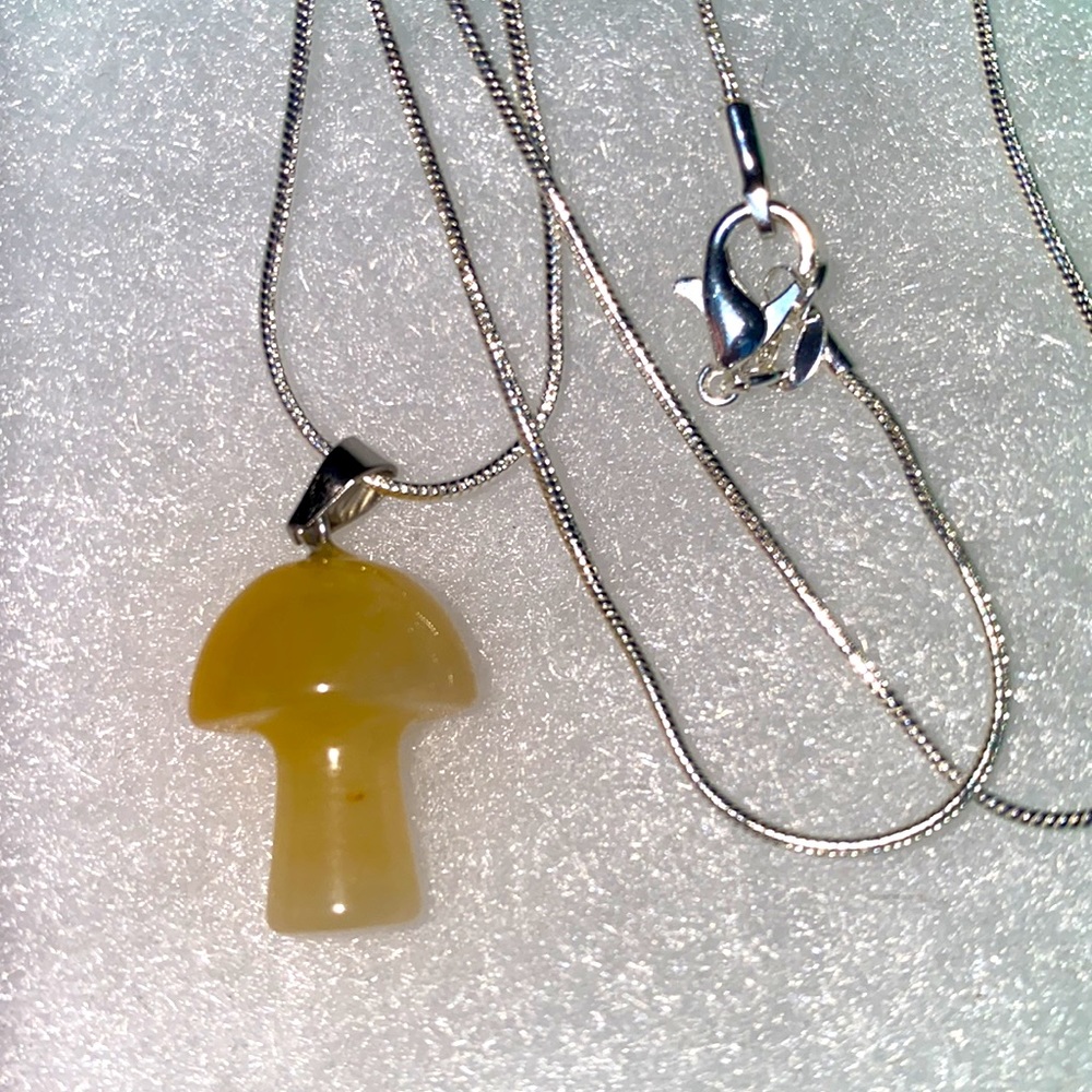 Psychedelic Boho Hippie natural Citrine Mushroom Sterling Silver Necklace 24” - Picture 2 of 4